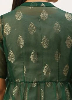 Green Organza Foil Printed Jacket Style Dress Festive Wear -ZariGrace Shop Green Organza Foil Printed Jacket Style Dress DRBS02209702 rrc2
