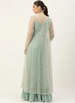 Green Pleated Georgette Gown N Embroidered Jacket Party Wear 13 Green Pleated Georgette Gown N Embroidered Jacket Party Wear -ZariGrace Shop Green Pleated Georgette Gown N Embroidered Jacket IWBS02304092 b