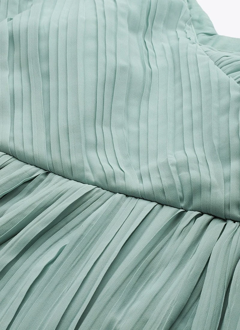 Green Pleated Georgette Gown N Embroidered Jacket Party Wear 7 Green Pleated Georgette Gown N Embroidered Jacket Party Wear - Image 5