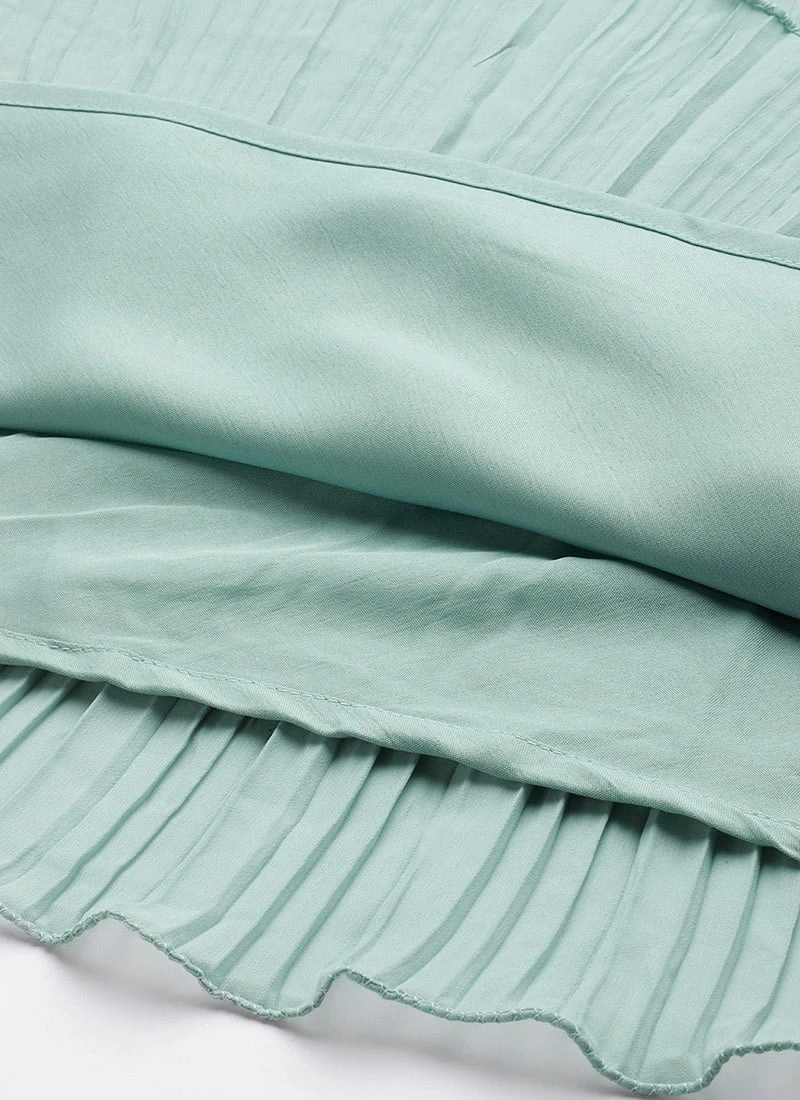 Green Pleated Georgette Gown N Embroidered Jacket Party Wear 8 Green Pleated Georgette Gown N Embroidered Jacket Party Wear - Image 6