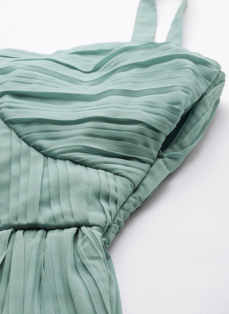 Green Pleated Georgette Gown N Embroidered Jacket Party Wear 9 Green Pleated Georgette Gown N Embroidered Jacket Party Wear - Image 7