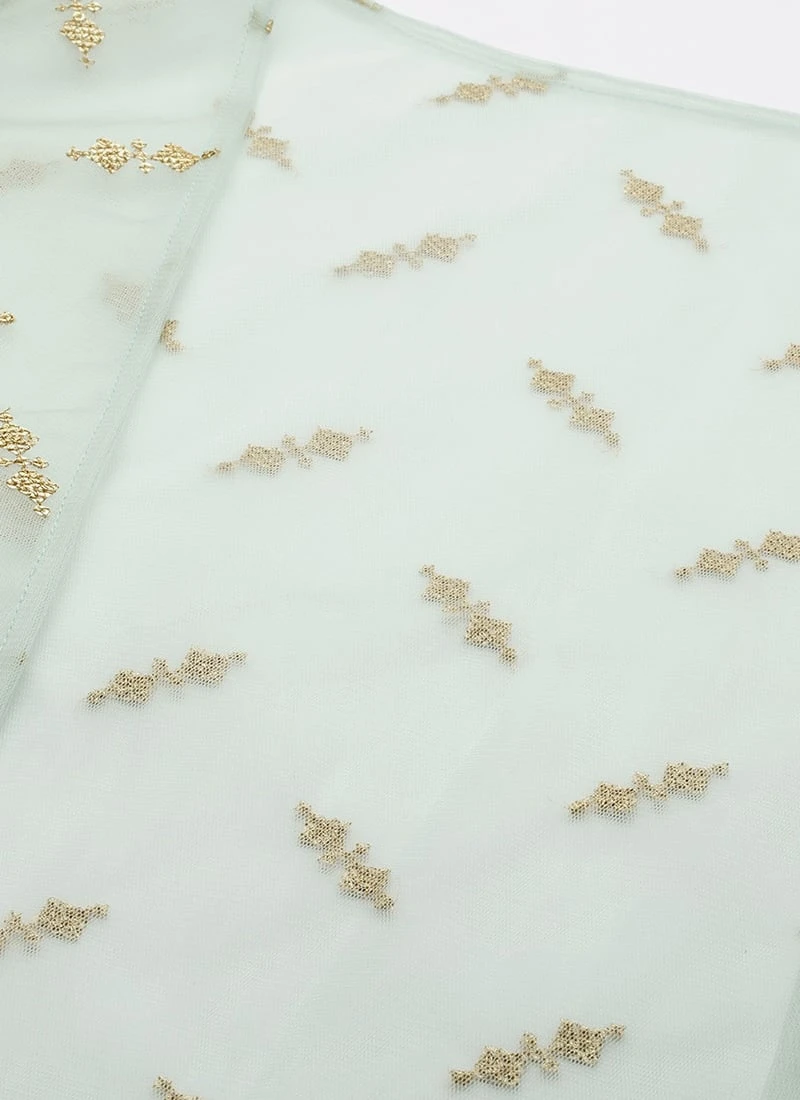 Green Pleated Georgette Gown N Embroidered Jacket Party Wear 10 Green Pleated Georgette Gown N Embroidered Jacket Party Wear - Image 8