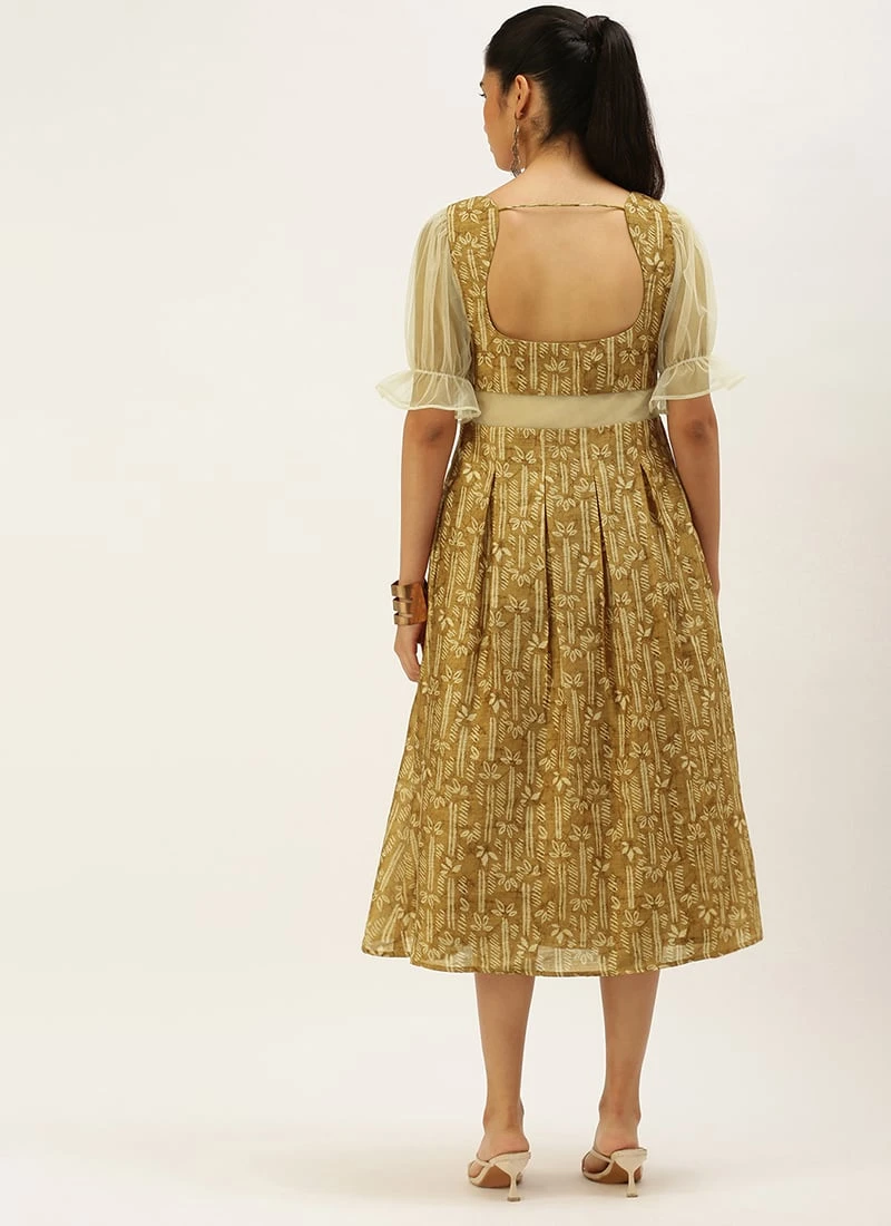 Green Printed Art Silk Dress After Six Wear 6 Green Printed Art Silk Dress After Six Wear - Image 4