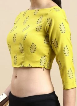 Green Printed Cotton Blouse Festive Wear