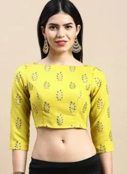 Green Printed Cotton Blouse Festive Wear -ZariGrace Shop Green Printed Cotton Blouse BLBS02303848 u