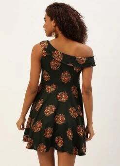 Green Printed One Shoulder Dress After Six Wear -ZariGrace Shop Green Printed One Shoulder Dress DRBS02205962 b
