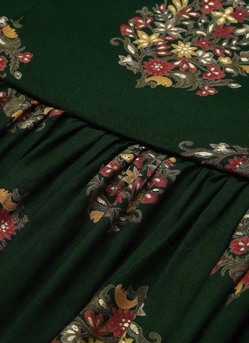 Green Rayon Printed Strap Neckline Dress After Six Wear 7 Green Rayon Printed Strap Neckline Dress After Six Wear - Image 5