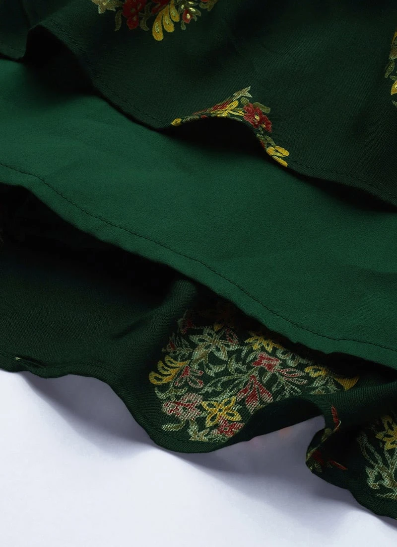 Green Rayon Printed Strap Neckline Dress After Six Wear 10 Green Rayon Printed Strap Neckline Dress After Six Wear - Image 8