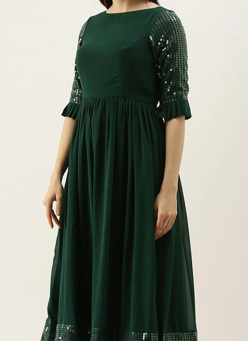 Green Sequin Embroidered N Green Georgette Kurta Set Festive Wear 3 Green Sequin Embroidered N Green Georgette Kurta Set Festive Wear