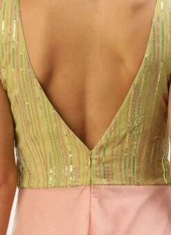 Green Sequins Embroidered N Peach Net Gown Festive Wear -ZariGrace Shop Green Sequins Embroidered N Peach Net Gown IWBS02211073 rrc2