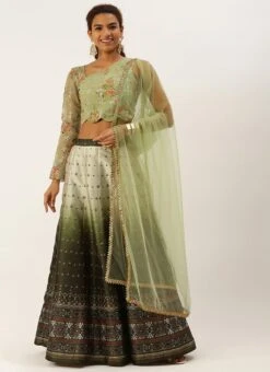 Green Taffeta Digital Print Kali Lehenga Set Wedding Wear 12 Green Taffeta Digital Print Kali Lehenga Set Wedding Wear -ZariGrace Shop Green Taffeta Digital Print Kali Lehenga Set GHBS02208486 u