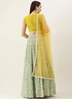 Green Viscose N Yellow Blended Cotton Kali Lehenga Festive Wear -ZariGrace Shop Green Viscose N Yellow Blended Cotton Kali Lehenga GHBS02104310 b
