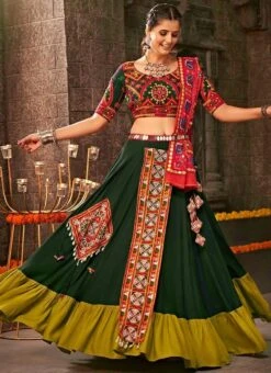 Green Viscose Printed Kutch Work Chaniya Choli Festive Wear -ZariGrace Shop Green Viscose Printed Kutch Work Chaniya Choli GHSOM2345 u
