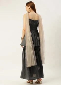 Bottom From Grey Art Silk Foil Print Gharara Set After Six Wear -ZariGrace Shop Grey Art Silk Foil Print Gharara Set SLBS02301113 b 1