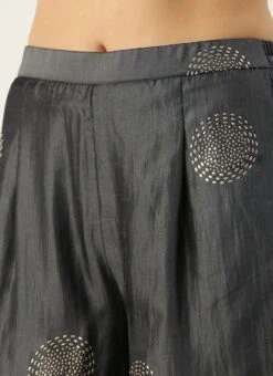 Dupatta From Grey Art Silk Foil Print Gharara Set After Six Wear -ZariGrace Shop Grey Art Silk Foil Print Gharara Set SLBS02301113 rrc2