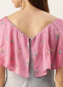 Grey Art Silk N Pink Chinon Zero Shoulder Style Gown Party Wear -ZariGrace Shop Grey Art Silk N Pink Chinon Zero Shoulder Style Gown IWBS02304029 rrc2