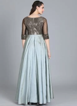 Grey Classic Full Flared Boat Neck Style Gown Festive Wear -ZariGrace Shop Grey Classic Full Flared Boat Neck Style Gown IWBS01909184RTW b