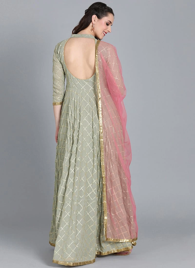 Grey Embroiderd Floor Length Anarkali Suit Festive Wear 6 Grey Embroiderd Floor Length Anarkali Suit Festive Wear - Image 4