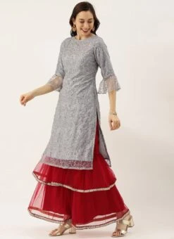 Grey Embroidered Boat Neck Kurti Party Wear 12 Grey Embroidered Boat Neck Kurti Party Wear -ZariGrace Shop Grey Embroidered Boat Neck Kurti KRBS02307675 u