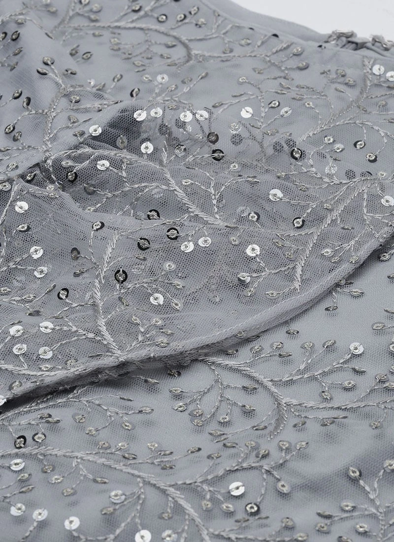 Grey Embroidered Boat Neck Kurti Party Wear 7 Grey Embroidered Boat Neck Kurti Party Wear - Image 5