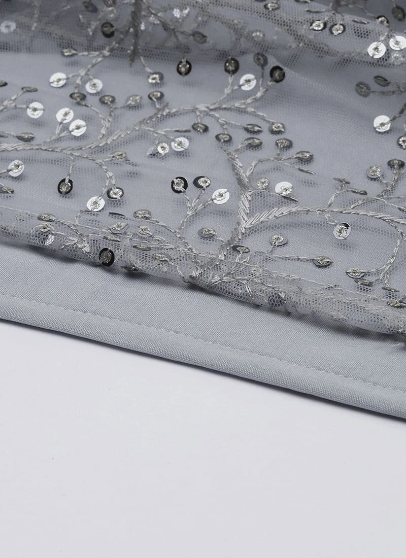 Grey Embroidered Boat Neck Kurti Party Wear 10 Grey Embroidered Boat Neck Kurti Party Wear - Image 8