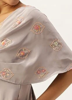 Grey Embroidered French Crepe Jumpsuit Festive Wear -ZariGrace Shop Grey Embroidered French Crepe Jumpsuit DRBS02302300 rrc3