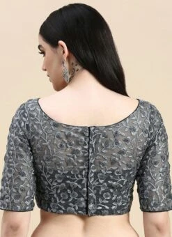Grey Embroidered Net Blouse Party Wear Festive Wear -ZariGrace Shop Grey Embroidered Net Blouse BLBS02210833 b 1