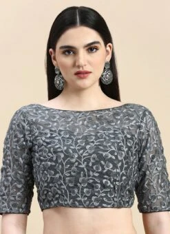 Grey Embroidered Net Blouse Party Wear 12 Grey Embroidered Net Blouse Party Wear -ZariGrace Shop Grey Embroidered Net Blouse BLBS02210833 u