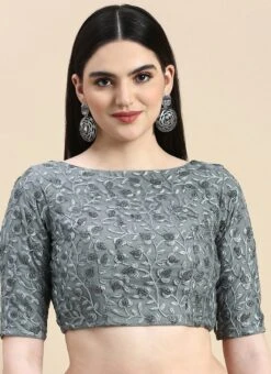 Grey Embroidered Net Blouse With Keyhole Festive Wear -ZariGrace Shop Grey Embroidered Net Blouse With Keyhole BLBS02210828 u 1