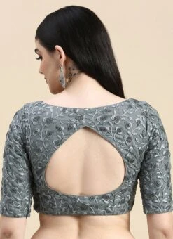 Grey Embroidered Net Blouse With Keyhole Festive Wear -ZariGrace Shop Grey Embroidered Net Blouse With Keyhole BLBS02210828 rrc2 1