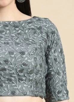 Grey Embroidered Net Blouse With Keyhole Festive Wear Wedding Wear -ZariGrace Shop Grey Embroidered Net Blouse With Keyhole BLBS02210828 rrc3