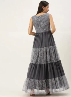 Grey Embroidered Net Tiered Gown Festive Wear -ZariGrace Shop Grey Embroidered Net Tiered Gown IWBS02108661 b