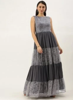 Grey Embroidered Net Tiered Gown Festive Wear -ZariGrace Shop Grey Embroidered Net Tiered Gown IWBS02108661 u