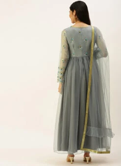 Grey Embroidered Organza Anarkali Suit Festive Wear -ZariGrace Shop Grey Embroidered Organza Anarkali Suit SLBS02205868 b