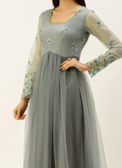 Grey Embroidered Organza Anarkali Suit Festive Wear