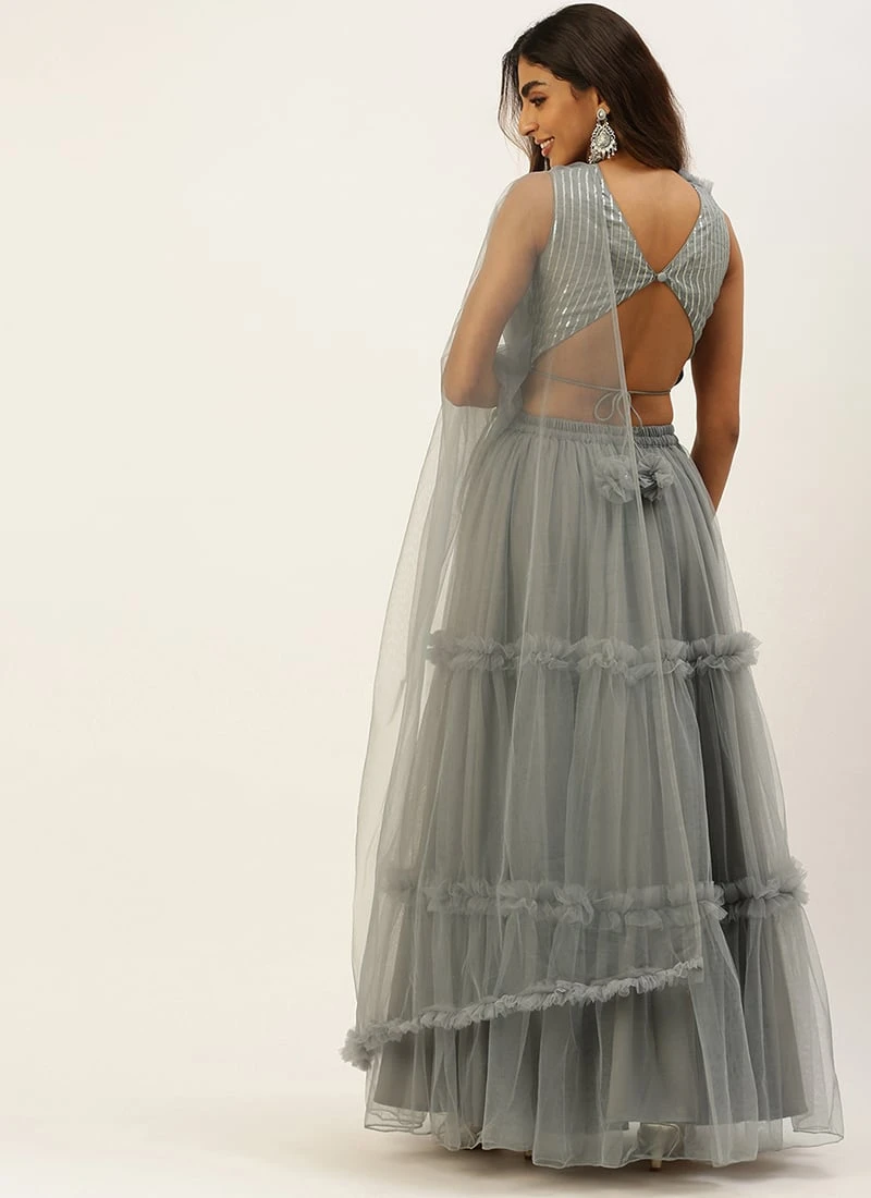 Grey Embroidered Organza Lehenga Festive Wear 6 Grey Embroidered Organza Lehenga Festive Wear - Image 4