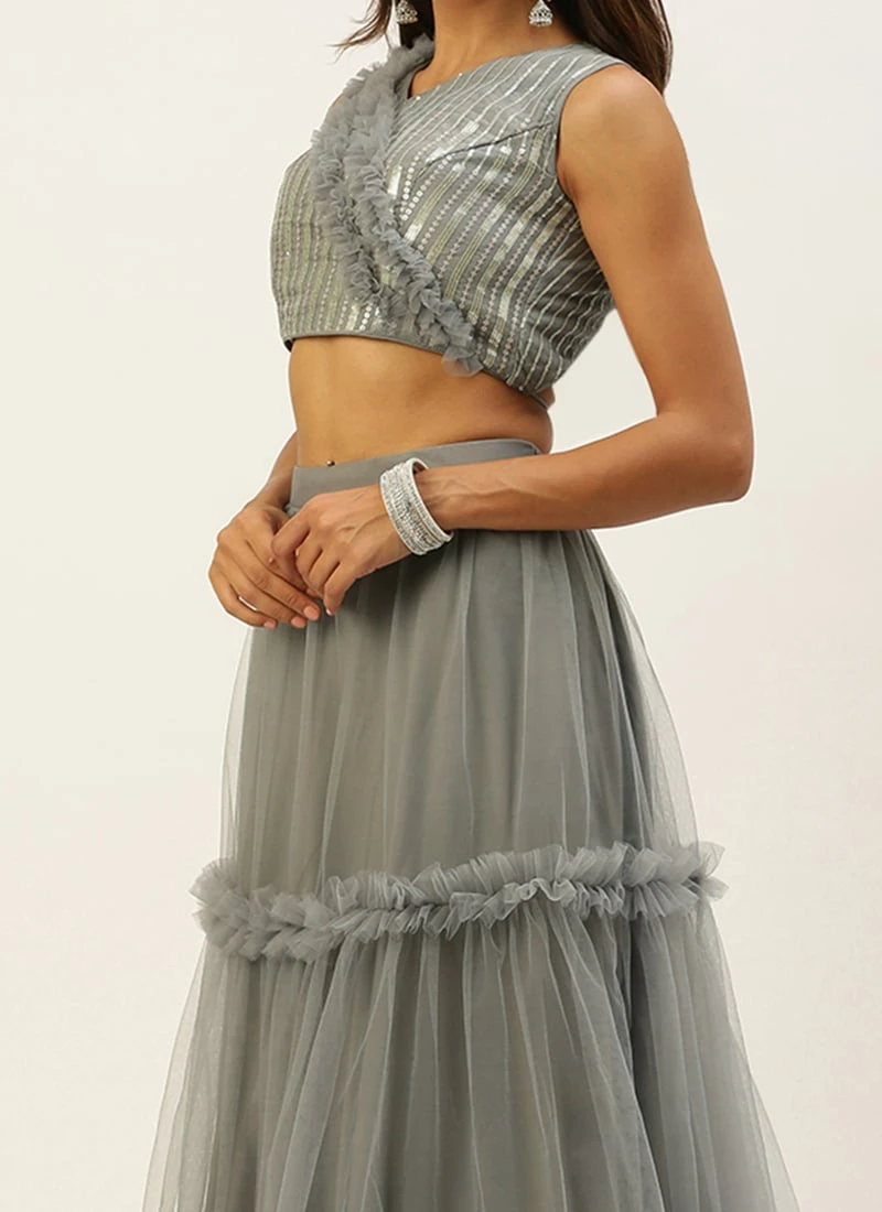 Grey Embroidered Organza Lehenga Festive Wear 3 Grey Embroidered Organza Lehenga Festive Wear