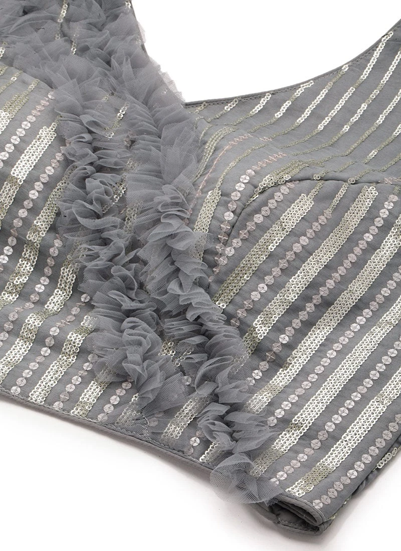 Grey Embroidered Organza Lehenga Festive Wear 7 Grey Embroidered Organza Lehenga Festive Wear - Image 5