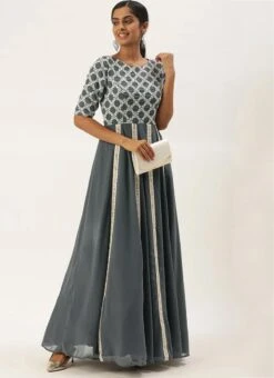 Grey Georgette Embroidered Kali Style Gown Festive Wear -ZariGrace Shop Grey Georgette Embroidered Kali Style Gown IWBS02104148 u