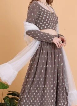 Dupatta From Grey Georgette Embroidered Lehenga Set After Six Wear