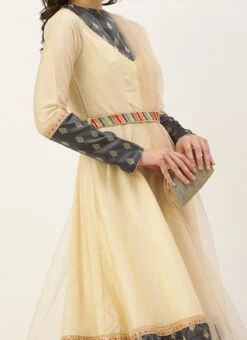 Grey N Beige Anarkali Suit Set Festive Wear