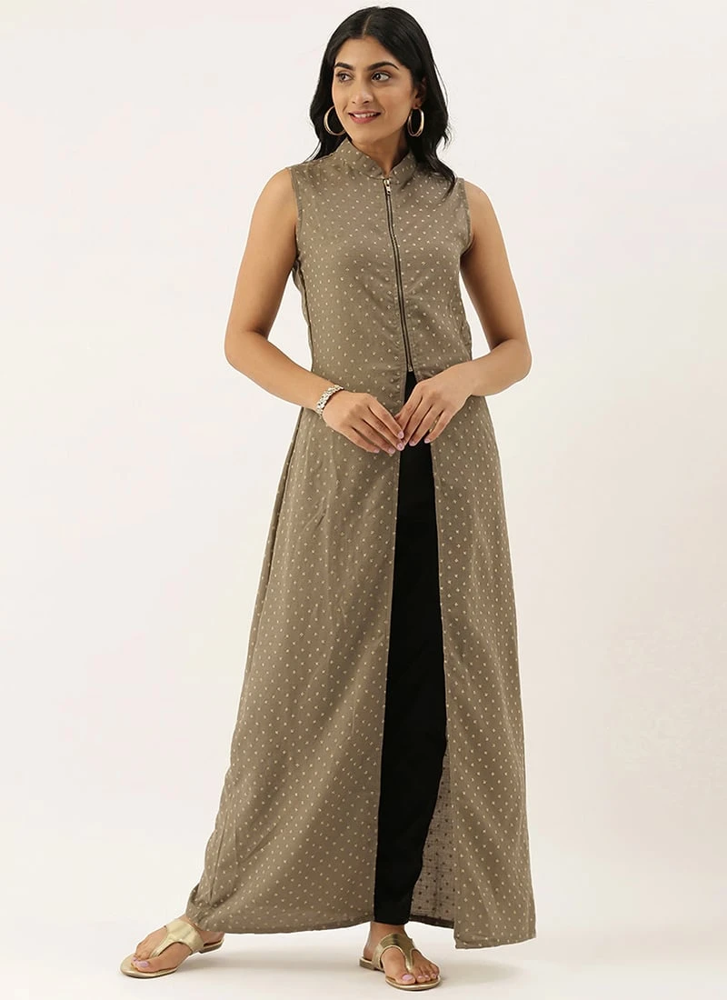 Grey N Black Collar Neck Kurta Sets After Six Wear 5 Grey N Black Collar Neck Kurta Sets After Six Wear - Image 3