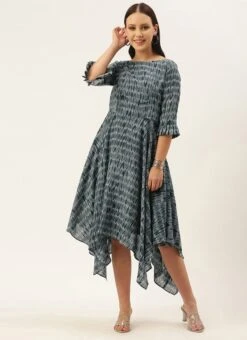 Grey N Black Muslin Handkerchief Style Dress After Six Wear 12 Grey N Black Muslin Handkerchief Style Dress After Six Wear -ZariGrace Shop Grey N Black Muslin Handkerchief Style Dress DRBS02106467 u