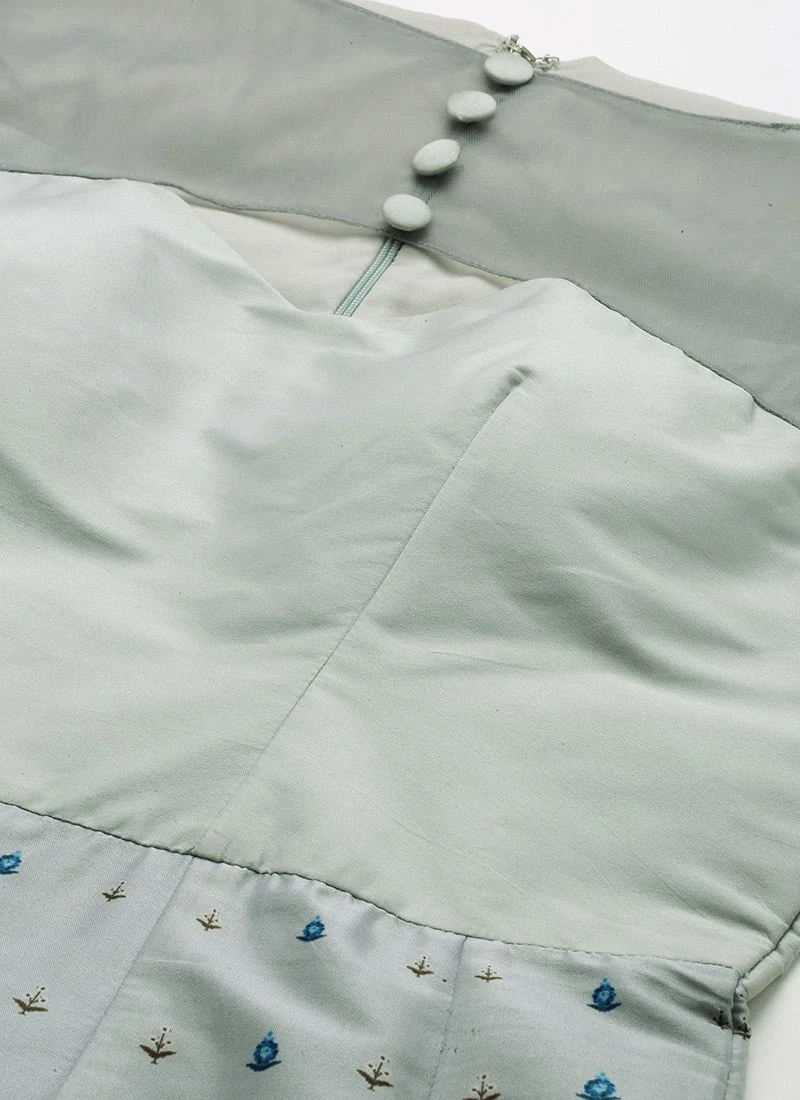 Grey N Blue Taffeta Printed Anarkali Suit Festive Wear 7 Grey N Blue Taffeta Printed Anarkali Suit Festive Wear - Image 5