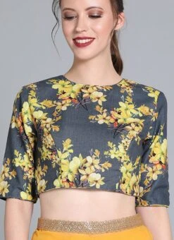 Grey N Yellow Cotton Digital Printed Blouse Festive Wear -ZariGrace Shop Grey N Yellow Cotton Digital Printed Blouse BLBS02209592 rrc1