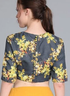 Grey N Yellow Cotton Digital Printed Blouse Festive Wear -ZariGrace Shop Grey N Yellow Cotton Digital Printed Blouse BLBS02209592 rrc2