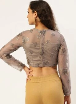 Grey Net Embroidered Blouse Festive Wear -ZariGrace Shop Grey Net Embroidered Blouse BLBS02305199 b