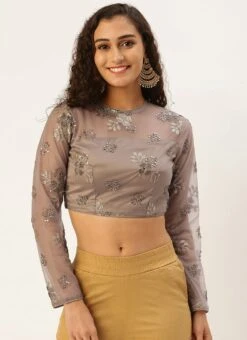 Grey Net Embroidered Blouse Festive Wear -ZariGrace Shop Grey Net Embroidered Blouse BLBS02305199 u