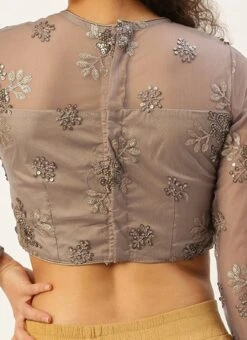 Grey Net Embroidered Blouse Festive Wear -ZariGrace Shop Grey Net Embroidered Blouse BLBS02305199 rrc2