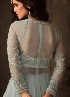 Grey Net Long Choli A Line Lehenga Wedding Wear -ZariGrace Shop Grey Net Long Choli A Line Lehenga GHSCCZL33004 b